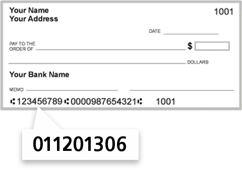 011201306 routing number on Camden National Bank check