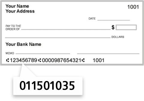 011501035 routing number on Bank of America NA check