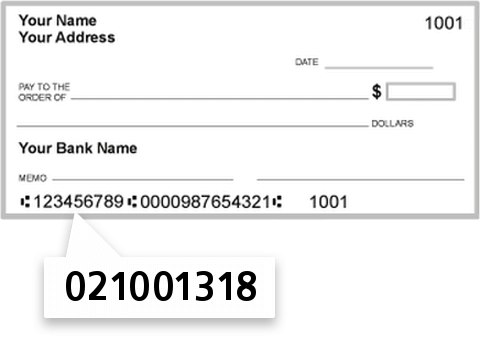021001318 routing number on Bank of America check