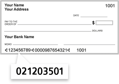 021203501 routing number on Bank of America NA check