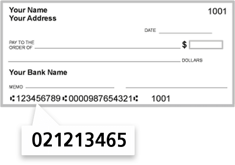 021213465 routing number on TWO River Community Bank check