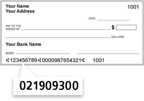 021909300 routing number on Sterling National Bank check