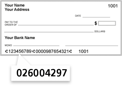 026004297 routing number on National Bank of New York City check