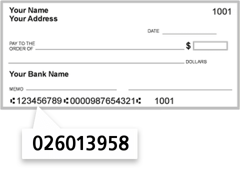 026013958 routing number on City National Bank check