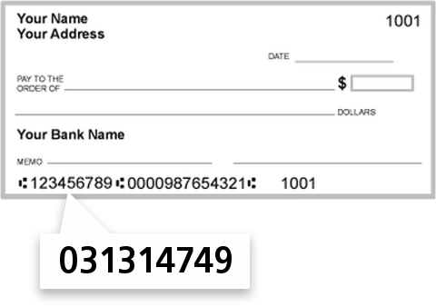 031314749 routing number on Keybank National Association check