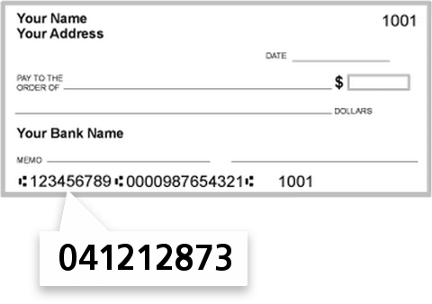 041212873 routing number on First Natl BK of Pandora check
