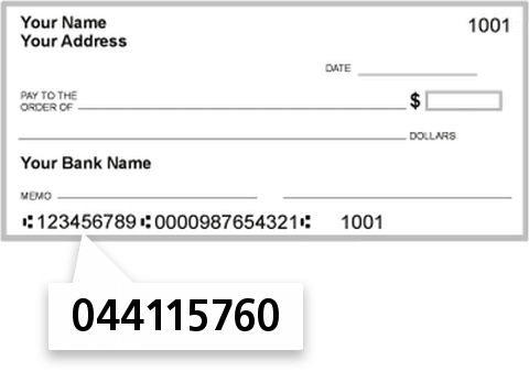 044115760 routing number on First Financial Bank check