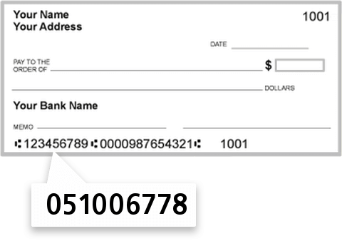 051006778 routing number on Wells Fargo Bank check
