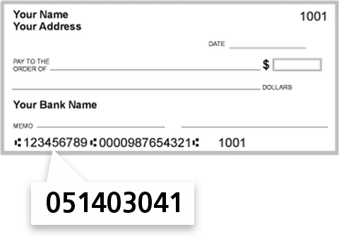 051403041 routing number on First National Bank check