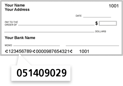 051409029 routing number on Village Bank check