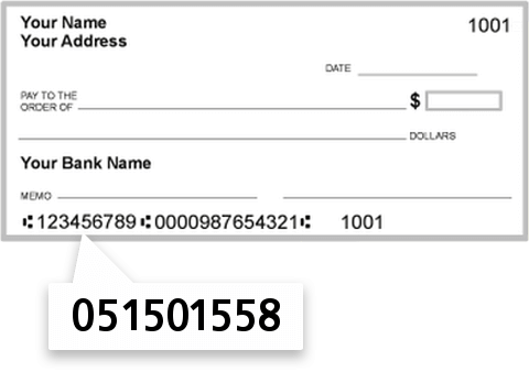 051501558 routing number on Premier Bank INC check