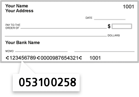 053100258 routing number on Bank of America NA check