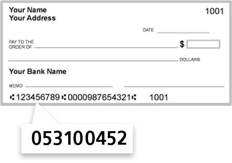 053100452 routing number on Mechanics & Farmers Bank check