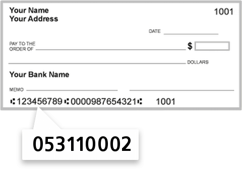 053110002 routing number on The Fidelity Bank check