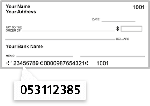 053112385 routing number on First National Bank Hickory check