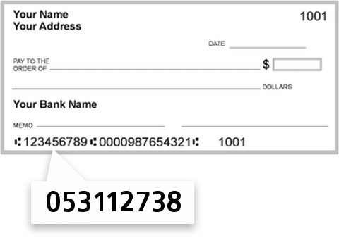 053112738 routing number on Bank of North Carolina check