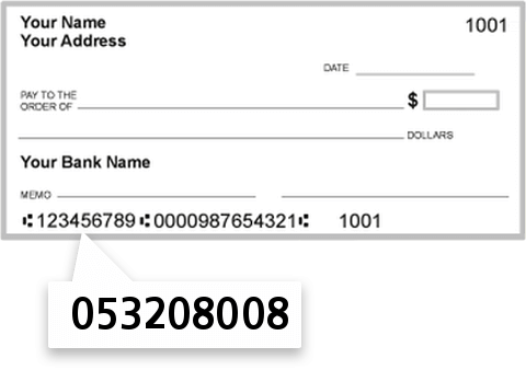 053208008 routing number on First Reliance Bank check
