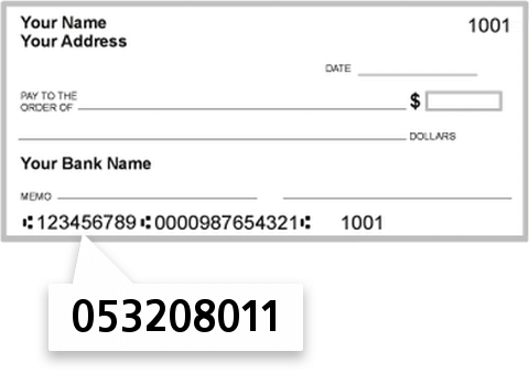 053208011 routing number on Southern First Bank check