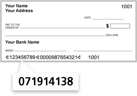 071914138 routing number on Lemont National Bank AND Trust CO check