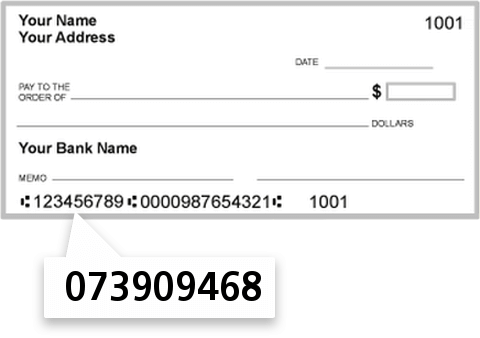 073909468 routing number on State Savings Bank check
