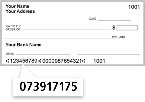 073917175 routing number on Melvin Savings Bank check