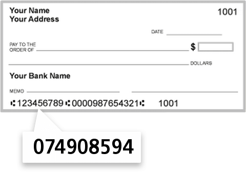 074908594 routing number on Fifth Third Bank check