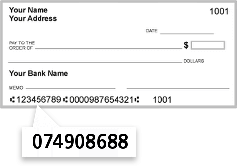 074908688 routing number on North Salem State Bank check