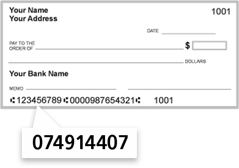 074914407 routing number on Community First Bank of Howard Cnty check