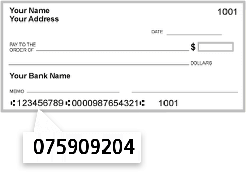 075909204 routing number on Bank of Prairie DU SAC check