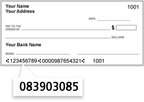 083903085 routing number on Peoples Bank & Trust CO check