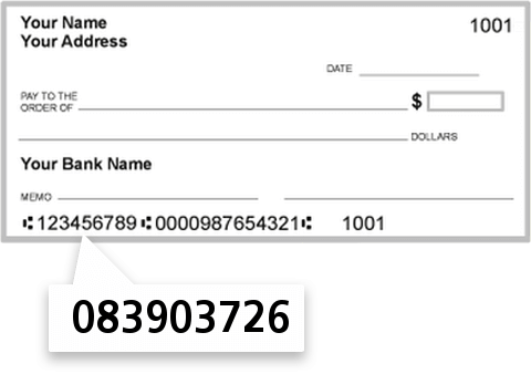 083903726 routing number on Wilson & Muir Bank check