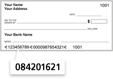 084201621 routing number on Renasant Bank check