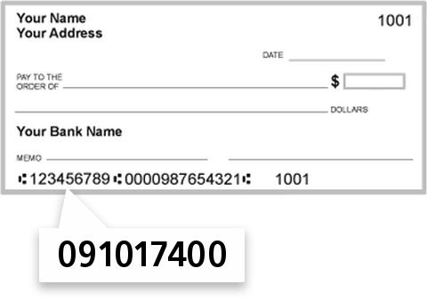 091017400 routing number on Sunrise Banks NA check