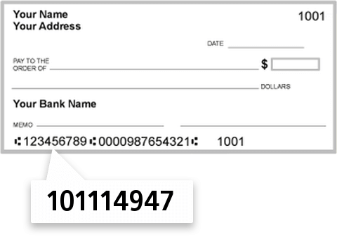 101114947 routing number on American State Bank & Trust CO check