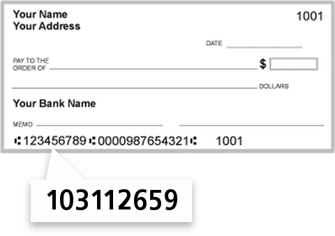 103112659 routing number on 1ST Bank & Trust check