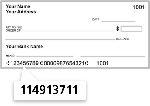 114913711 routing number on Sage Capital Bank NA check