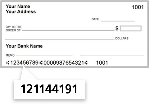 121144191 routing number on Community Business Bank check