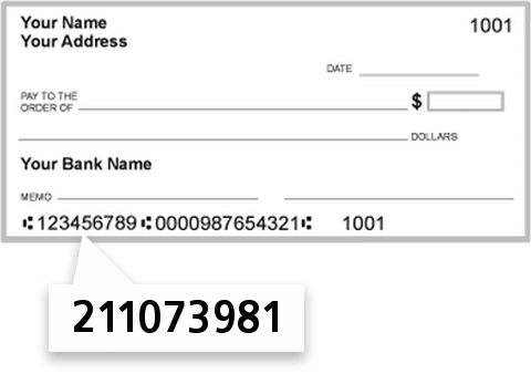 211073981 routing number on Blue Hills Bank check