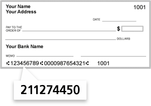 211274450 routing number on TD Bank NA check