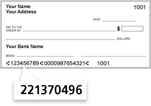 221370496 routing number on Fulton Savings Bank check