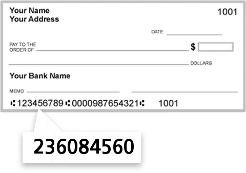 236084560 routing number on Freedom Credit Union check