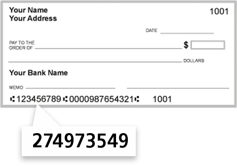 274973549 routing number on Perfect CIR CU check
