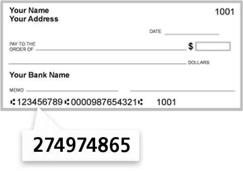 274974865 routing number on Tippecanoe Federal CU check