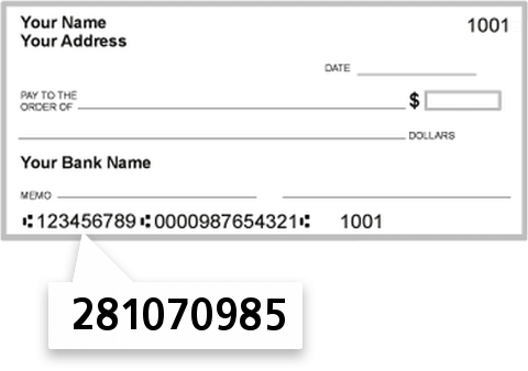 281070985 routing number on First Midillinois Bank & Trust check