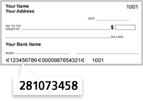 281073458 routing number on PNC Bank NA check